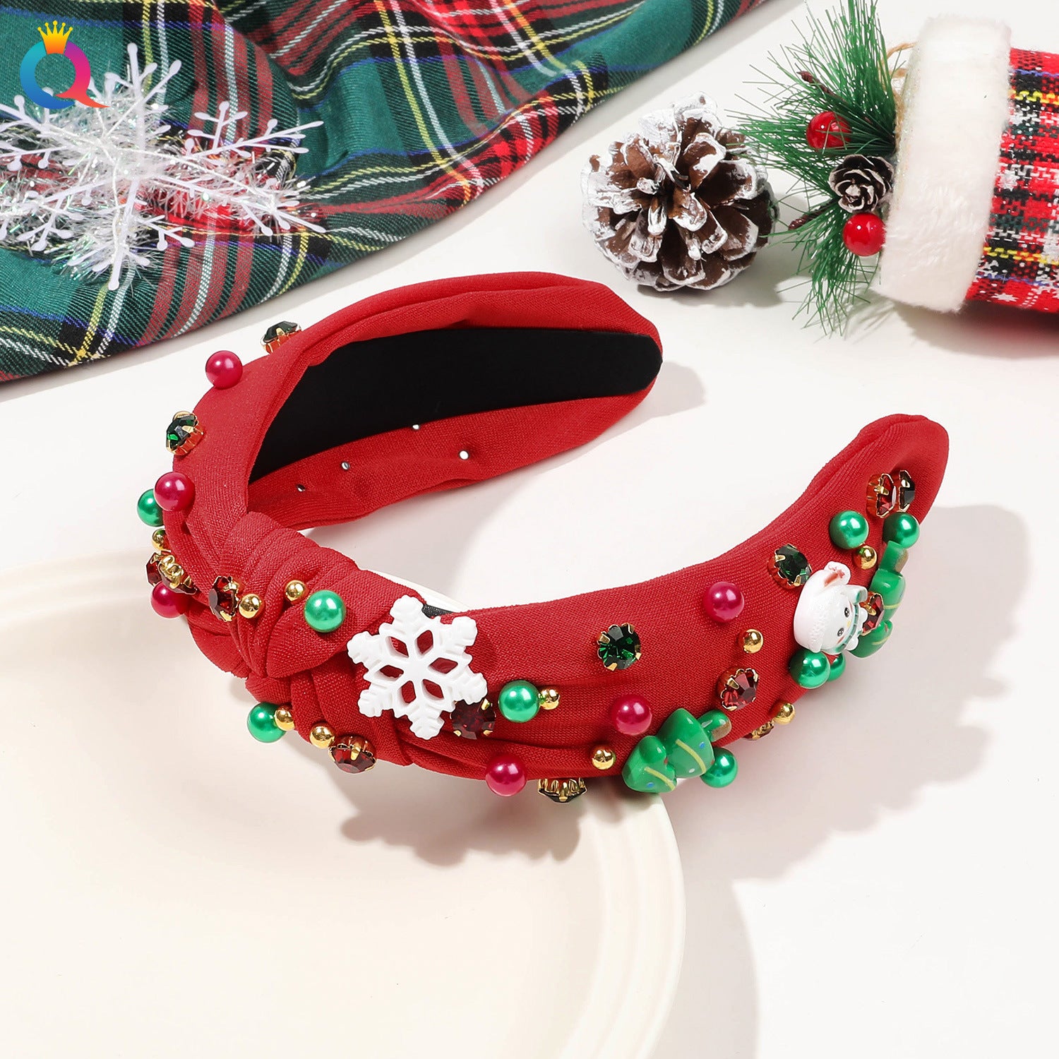 Wholesale Diamond-encrusted Knotted Christmas High Skull Top Face Wash Headband Hair Ornament